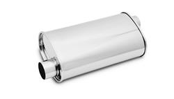 Muffler, StreetPower Performance, Oval, Stainless, Polished, 2.5 in. Offset Inlet/Outlet, 20 in. Length, Each