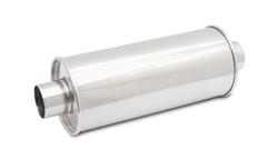 Mufflers, StreetPower Performance, Round Case, Stainless Steel, Polished, Single 4.00 in. Center Inlet/Outlet, 22.000 in. Overall Length, Each