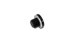 Fitting, Pipe Plug, 14mm x 1.5 Size, Male Threads, Internal Allen Head, Aluminum, Black, Crush Washer, Each