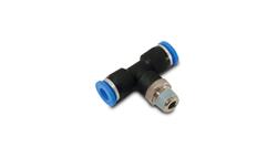 Air Hose Fitting, One-Touch, Tee, 1/4 in. to 1/4 in. to 1/8 in. NPT, Push To Connect, Each