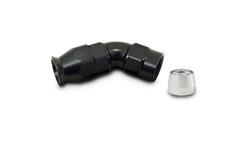 Hose End, PTFE Lined Hose, 45 Degree, -12 AN Female Thread, -12 AN Hose, Aluminum, Black, Each