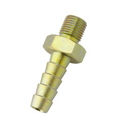Fitting, Adapter, 9mm Hose Barb to Male M10 x 1.0 Metric Threads, Straight, Steel, Gold Iridited, Each