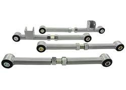 Control Arms, Rear, Tubular, Steel, Silver Powdercoated, Polyurethane, Saab, Subaru, Set of 4