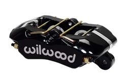 Brake Caliper, Forged Dynapro Low-Profile, Lug Mount, 4-piston, Aluminum, Black Powdercoat, Wilwood Logo, Each