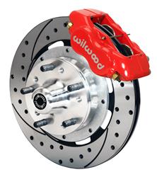 Disc Brakes, Front, Big Brake, Cross-Drilled Rotors, 4-Piston Red Calipers, Ford, Kit