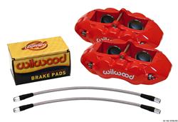 Brake Calipers, D8-4, Aluminum, Red Anodized, 4-piston, Lines, Pads, Front, Chevy, Kit