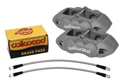 Brake Calipers, D8-4, Aluminum, Gray Anodized, 4-piston, Lines, Pads, Front, Chevy, Kit