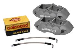 Brake Calipers, D8-4, Aluminum, Gray Anodized, 4-piston, Rear, Brake Pads, Brake Lines, Chevy, Kit