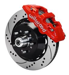 Disc Brakes, Front, AERO6, Drilled/Slotted, Pads, Billet Aluminum Calipers, Red, Buick, Chevy, Pontiac, Kit