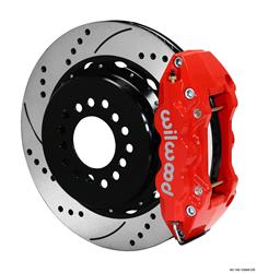 Disc Brakes, AERO4, Rear, Slotted/Drilled Rotors, 4-piston Calipers, Red Powdercoated, Ford 9 in., Kit