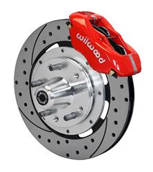 Disc Brakes, Front, Big Brake, Cross-Drilled, Slotted Rotors, 4-Piston Red Calipers, Ford, Kit