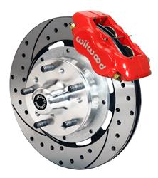 Disc Brakes, Forged Dynalite Big Brake, Front Hub, Rotors, 4-piston Calipers, Red, Chevy, Pontiac, Kit