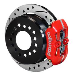 Disc Brakes, Rear, DynaPro, Low Profile Park Brake, Drilled, Slotted Rotors, 4-Piston Red Calipers, Ford