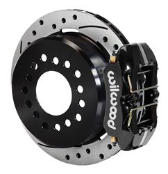 Disc Brakes, Rear, DynaPro, Low Profile Park Brake, Drilled, Slotted Rotors, 4-Piston Black Calipers, Ford 8.8