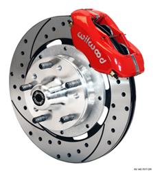 Disc Brake Kit, Forged Dynalite, Front, Drilled/Slotted Rotors, Four Piston Calipers, Red Powdercoated, GM, Kit