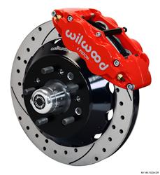 Disc Brakes, Forged Narrow Superlite 6R Big Brake, Front, Cross-drilled/Slotted Surface Rotors, 6-piston Red Powdercoated Calipers, Kit