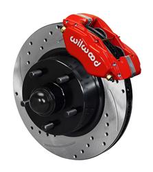 Disc Brake Kit, Classic Dynalite, Front, Slotted/Drilled Rotor, 4-Piston Caliper, Red Powdercoated, Ford, Kit