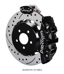 Disc Brake Kits, AERO4-MC4 Big Brake Rear Parking Brake Kits, Rear, Cross-drilled/Slotted Rotors, 4-piston Black Powdercoated Calipers, Ford, Kit