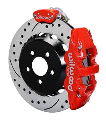 Disc Brake Kits, AERO4-MC4 Big Brake Rear Parking Brake Kits, Rear, Cross-drilled/Slotted Rotors, 4-piston Red Powdercoated Calipers, Ford, Kit