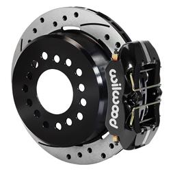 Disc Brakes, Rear, Dynalite Series, Cross-Drilled, Slotted Rotors, 4-Piston Black Calipers, GM 10/12-Bolt, Staggered Shock, Kit