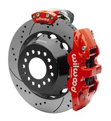 Disc Brake Kits, Rear, AERO 4, Electric Parking Brake, 14.00 in. Drill/Slotted Rotor, Red Powdercoat, Ford, Big Bearing New Style, Kit