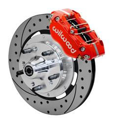 Disc Brakes, Front, 12.19 in. Diameter Rotors, 4-Piston Calipers, Red Powdercoated, Cross-drilled/Slotted, Buick, Chevrolet, Oldsmobile, Pontiac, Kit