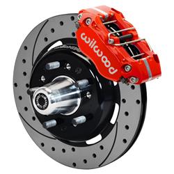 Disc Brake Kit, DynaPro Radial Big, Front, 12.19 in. Cross-Drilled/Slotted Rotor, 4-Piston Red Caliper, GM, Wilwood Tri Five ProSpindle, Kit