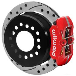 Disc Brake Kit, Dynapro Parking Brake, Rear, 11 in. Cross-Drilled/Slotted Rotors, 4-Piston Red Powdercoated Calipers, GM 7.625 in., Kit