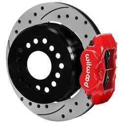 Disc Brake Kit, Dynalite Parking Brake, Rear, 12.19 in. Cross-Drilled/Slotted Rotors, 4-Piston Red Powdercoated Calipers, GM 7.625 in., Kit