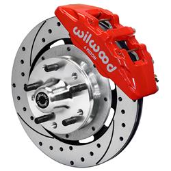 Disc Brakes, Front, Forged DynaPro, Cross-Drilled/Slotted Rotors, 6-Piston Red Calipers, Dodge, Chrysler, Plymouth, Kit