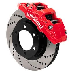 Disc Brakes, AERO6-DM, Front, Cross-drilled/Slotted Rotors, 6-piston Red Calipers, Ford, Kit