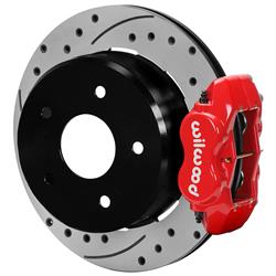 Disc Brakes, Forged Dynalite, Rear, Rotors, Crossed Drilled/Slotted Rotors, 4-piston Calipers, Red, Chevrolet, GMC, Kit