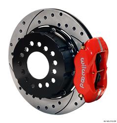 Disc Brakes, Dynalite Pro Series, Rear, Cross-drilled/Slotted Rotors, 4-piston Red Calipers, Chevy, Kit