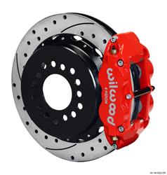 Disc Brakes, Superlite 4R Big Brake, Rear, Cross-drilled/Slotted Surface Rotors, 4-piston Red Calipers, Kit