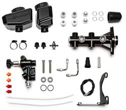 Master Cylinder, Angled Reservoirs, Aluminum, Black, 1.00 in. Bore, with Proportioning Valve, Fluid Tubes, Kit