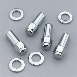 Lug Nuts, Shank with Washer, 12mm x 1.50 RH, Closed End, Chrome Plated Steel, Set of 4