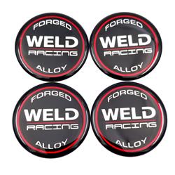 Center Cap Emblem, Weld Racing Forged Alloy Logo, 2 in. Diameter, Black/Silver/Red, Set of 4