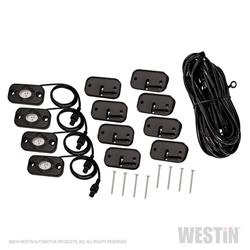 Auxiliary Lights, LED Rock Lights, Underbody, White Bulb, Clear Lens, 9-30 V, 36 watts, Four Rock Lights, Rubber Mounts, Kit