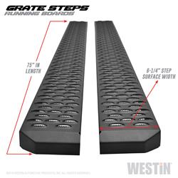 Running Boards, Grate Steps, Steel, Black Textured, E-Coated, 75 in. Length, 6.25 in. Width, Brackets Required, Pair