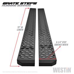 Running Boards, Grate Steps, Steel, Black Textured, E-Coated, 79 in. Length, 6.25 in. Width, Brackets Required, Pair