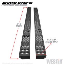 Running Boards, Grate Steps, Steel, Black Textured, E-Coated, 90 in. Length, 6.25 in. Width, Brackets Required, Pair