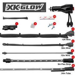 White - 8x24-in. Tube + 4x8-in. Strip Single Color XKGLOW UnderglowLED Accent Light Car/Truck Kit