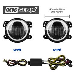 Auxiliary Lights, Two LED Fog Lights, Round, White/Amber Bulb, Clear Lens, 10-30 V, Black Housing, 4 in. Diameter, Jeep, Kit