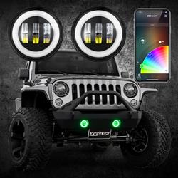 4" JL Black RGB LED Jeep Wrangler Fog Light XKchrome Bluetooth App Controlled Kit