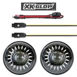 Headlight Assembly, Glow XKchrome LED Switchback, 7 in. Diameter, Clear Lens, Black Housing, Jeep, Kit